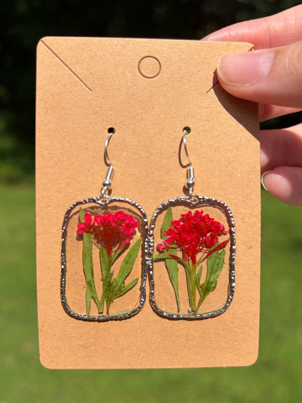 E6 Handmade Real Pressed Flower Earrings | Silver Floral Botanical Jewelry